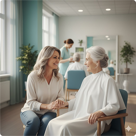 Hair styling in a salon room