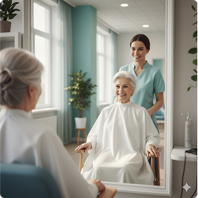 Stylist with resident smiling
